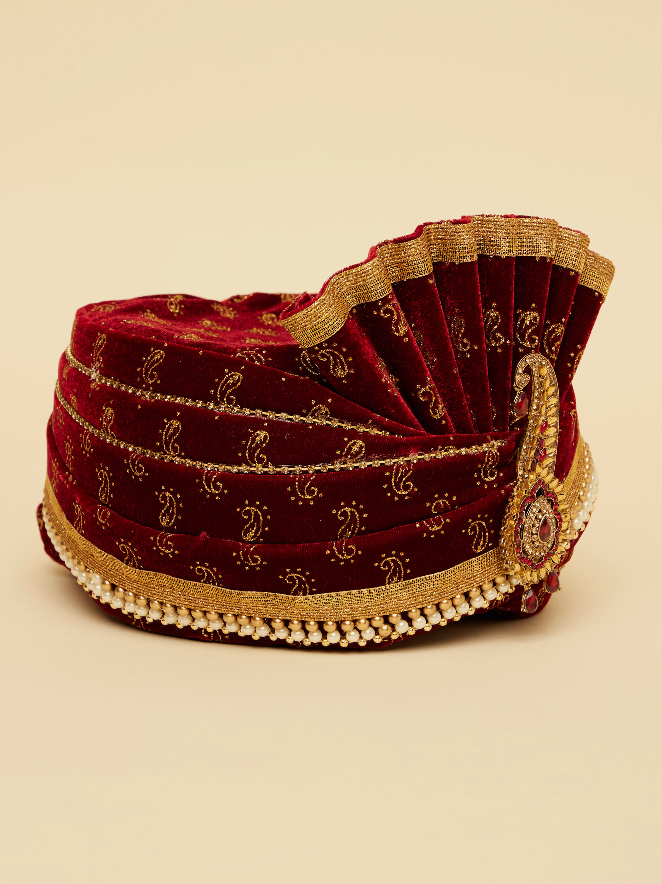 Manyavar Men Maroon Velvet Safa