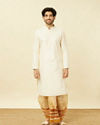 Manyavar Men Pearled Ivory White Royal Bengal Dhoti