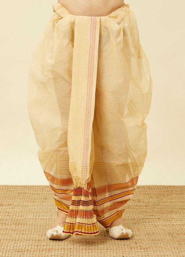 Buy Pearled Ivory White Royal Bengal Dhoti Online in India