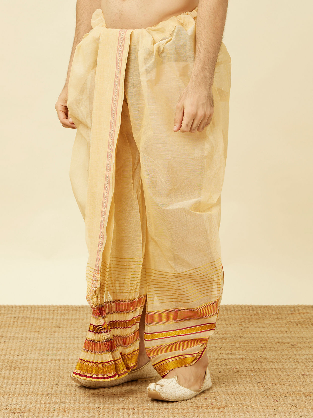 Manyavar Men Pearled Ivory White Royal Bengal Dhoti