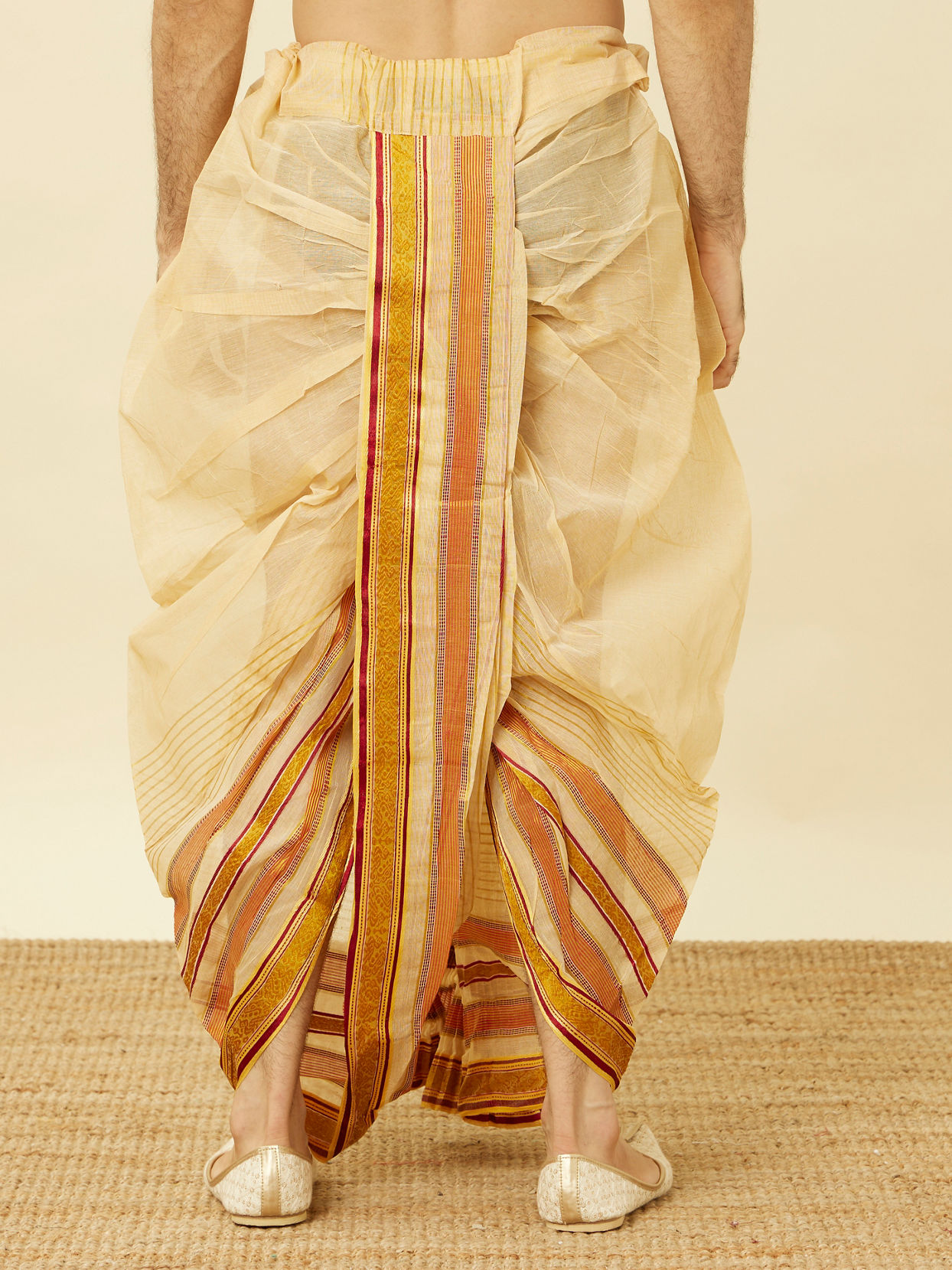 Pearled Ivory White Royal Bengal Dhoti image number 3