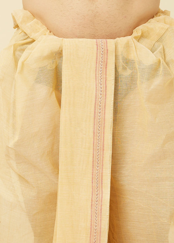 Manyavar Men Pearled Ivory White Royal Bengal Dhoti