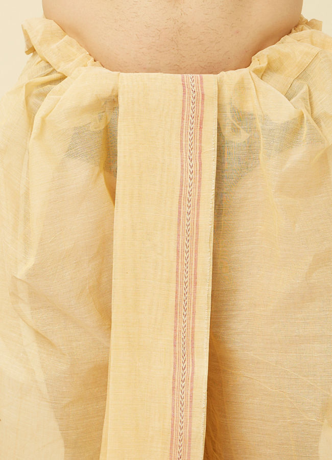 Manyavar Men Pearled Ivory White Royal Bengal Dhoti