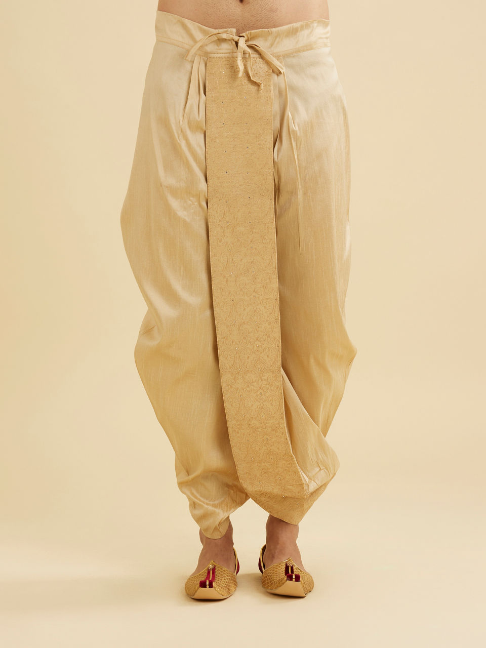 Manyavar Men Soft Fawn Floral Embroidered Dhoti with Rhinestones