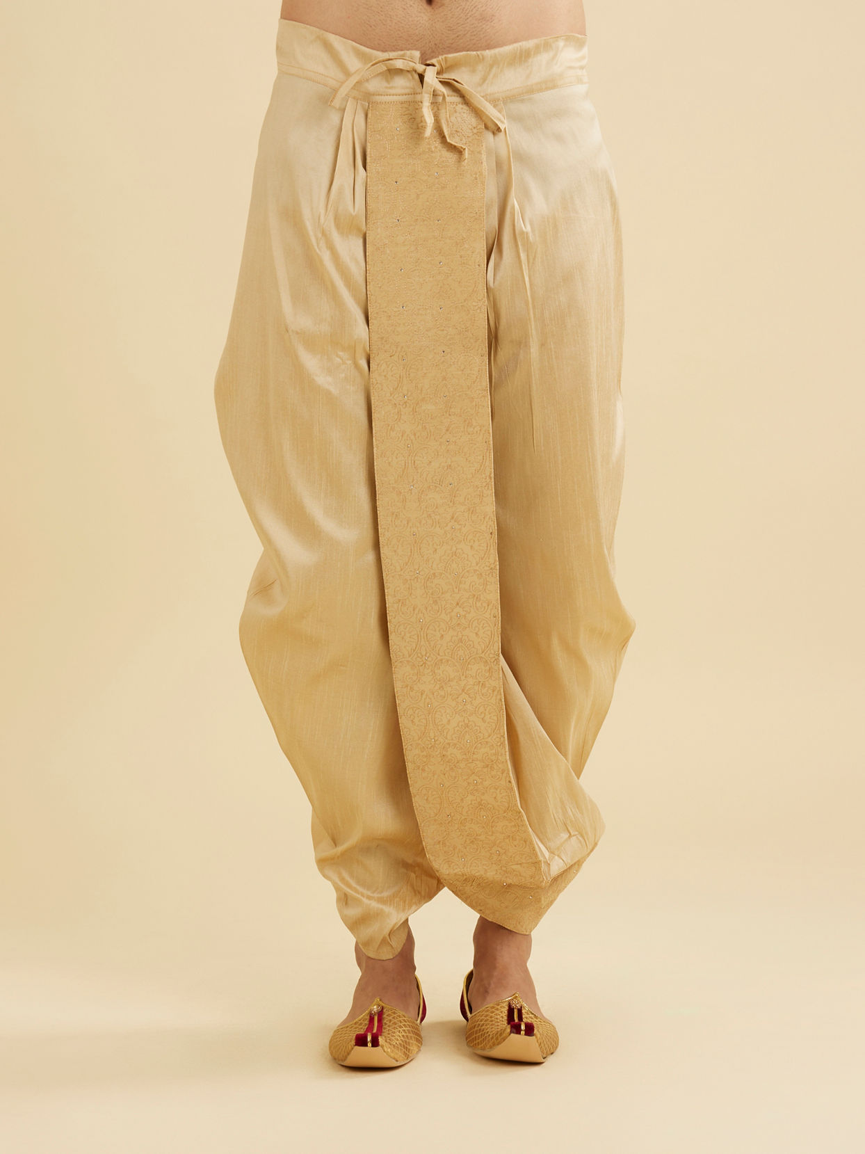 Manyavar Men Soft Fawn Floral Embroidered Dhoti with Rhinestones