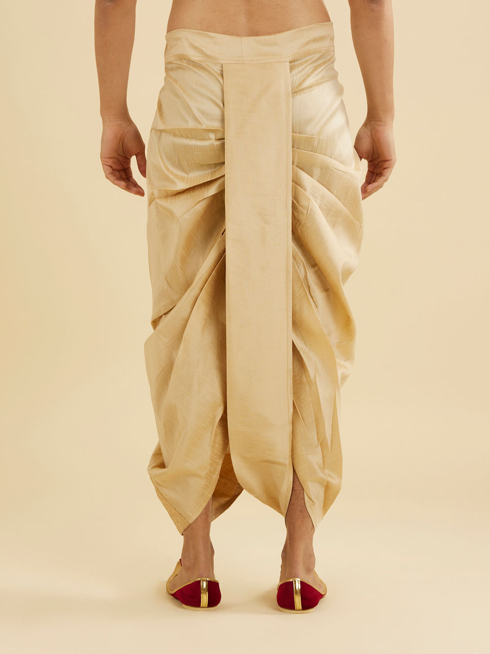 Manyavar Men Soft Fawn Floral Embroidered Dhoti with Rhinestones