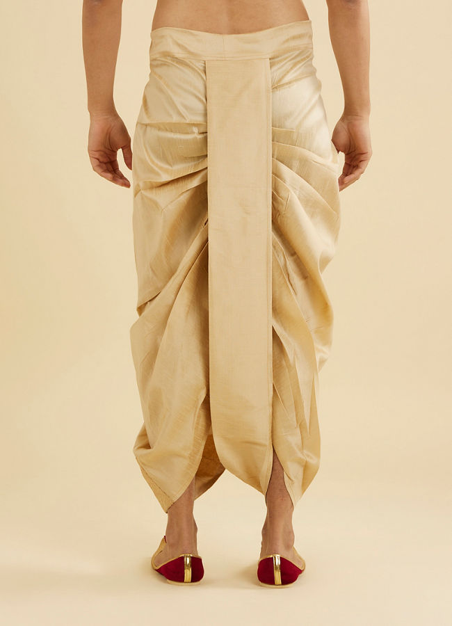 Manyavar Men Soft Fawn Floral Embroidered Dhoti with Rhinestones