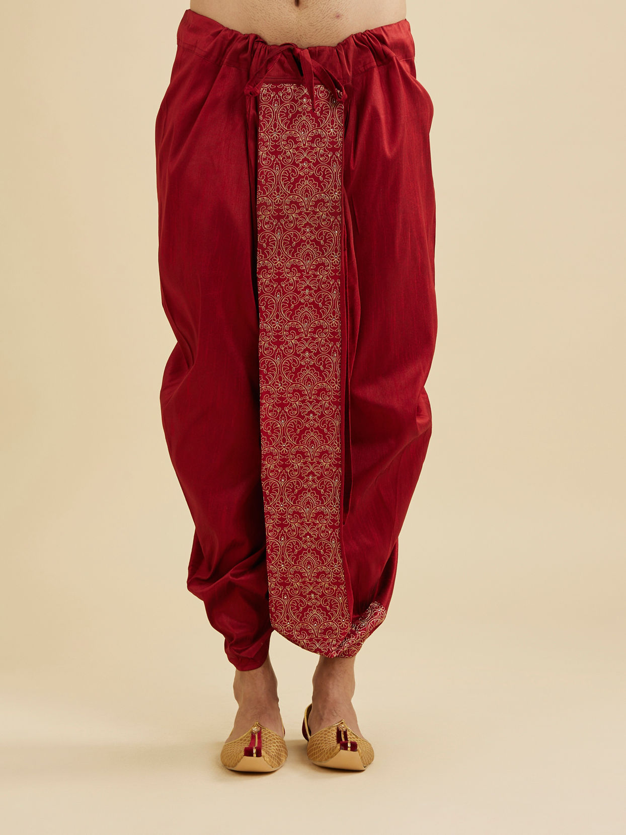 Manyavar Men Maroon Red Floral Embroidered Dhoti with Rhinestones image number 0