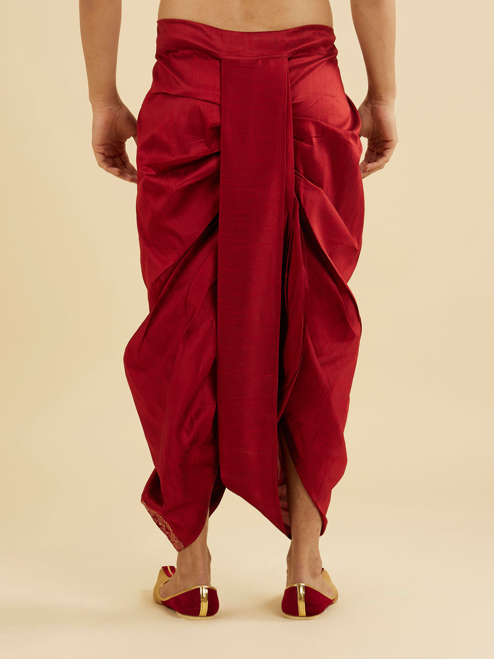 Manyavar Men Maroon Red Floral Embroidered Dhoti with Rhinestones