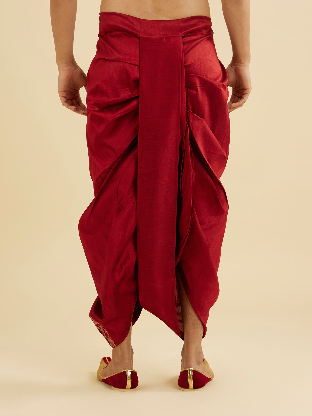 Manyavar Men Maroon Red Floral Embroidered Dhoti with Rhinestones image number 3