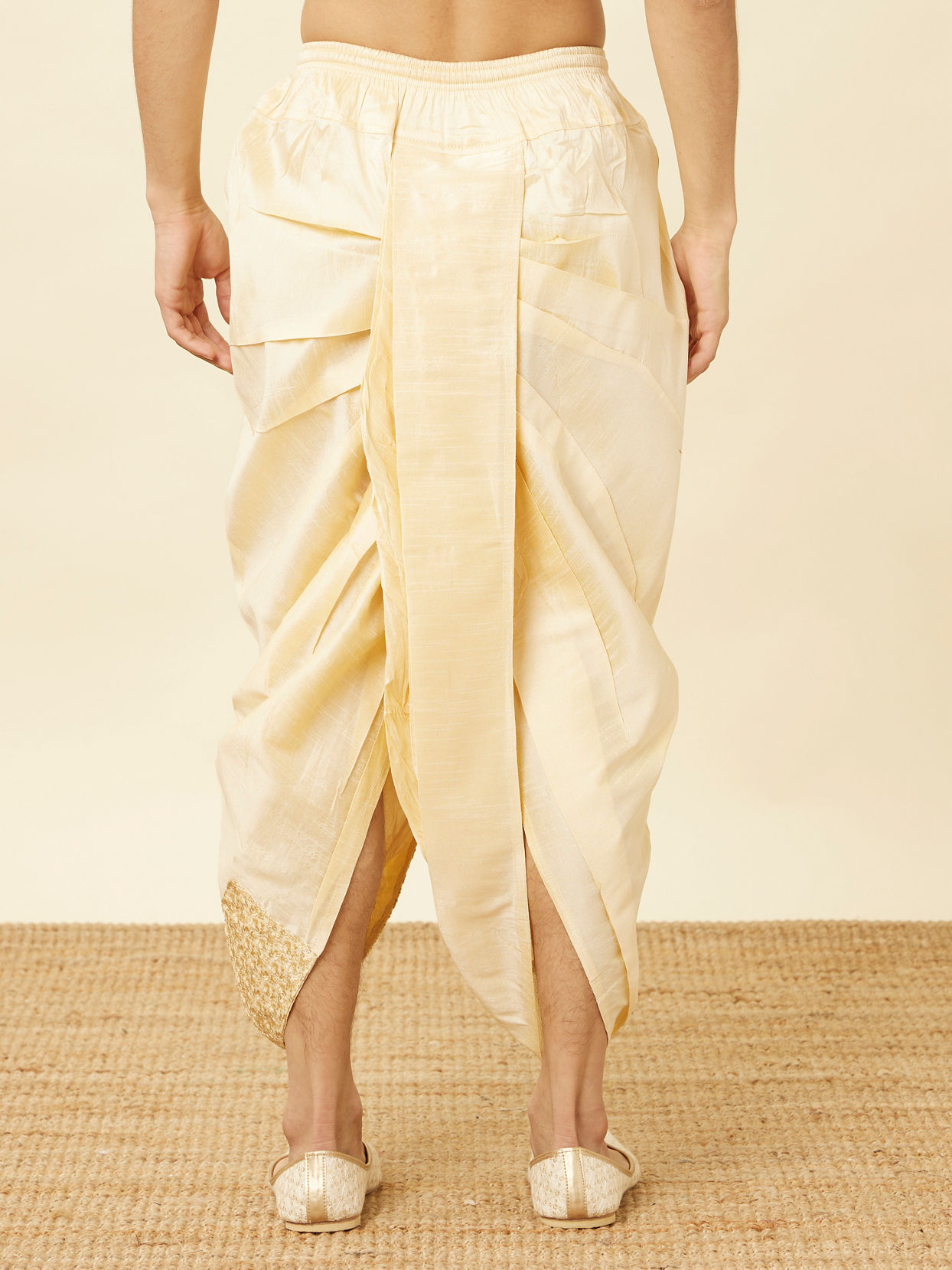 Manyavar Men Peach Floral Patterned Sequined Dhoti