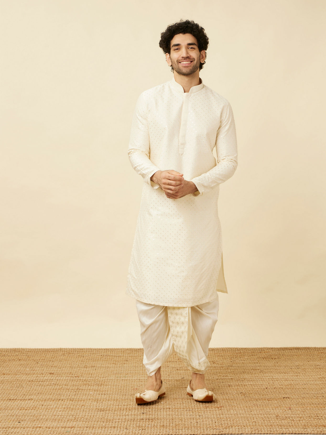 alt message - Manyavar Men Pristine White Royal Dhoti image number 4