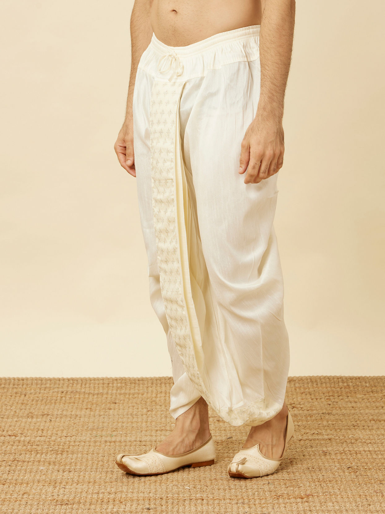 alt message - Manyavar Men Pristine White Royal Dhoti image number 2