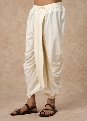 Manyavar Men Cream Blended Viscose Dhoti