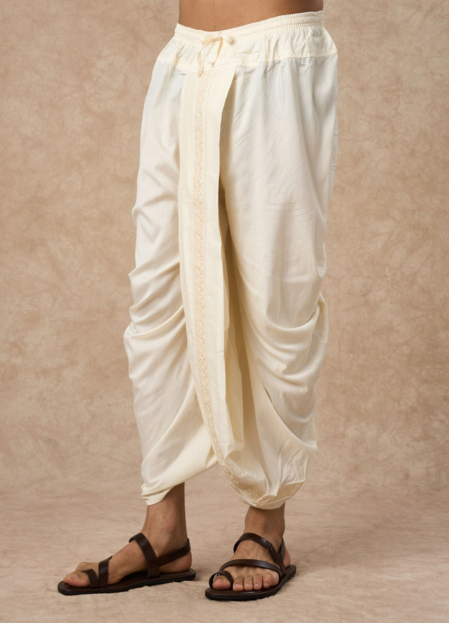 Manyavar Men Cream Blended Viscose Dhoti
