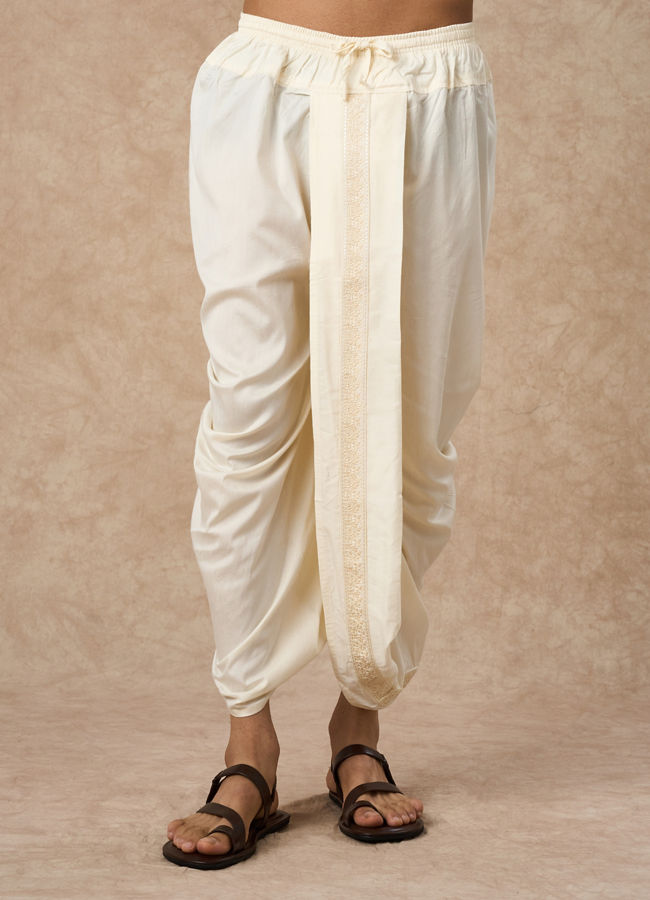 Manyavar Men Cream Blended Viscose Dhoti