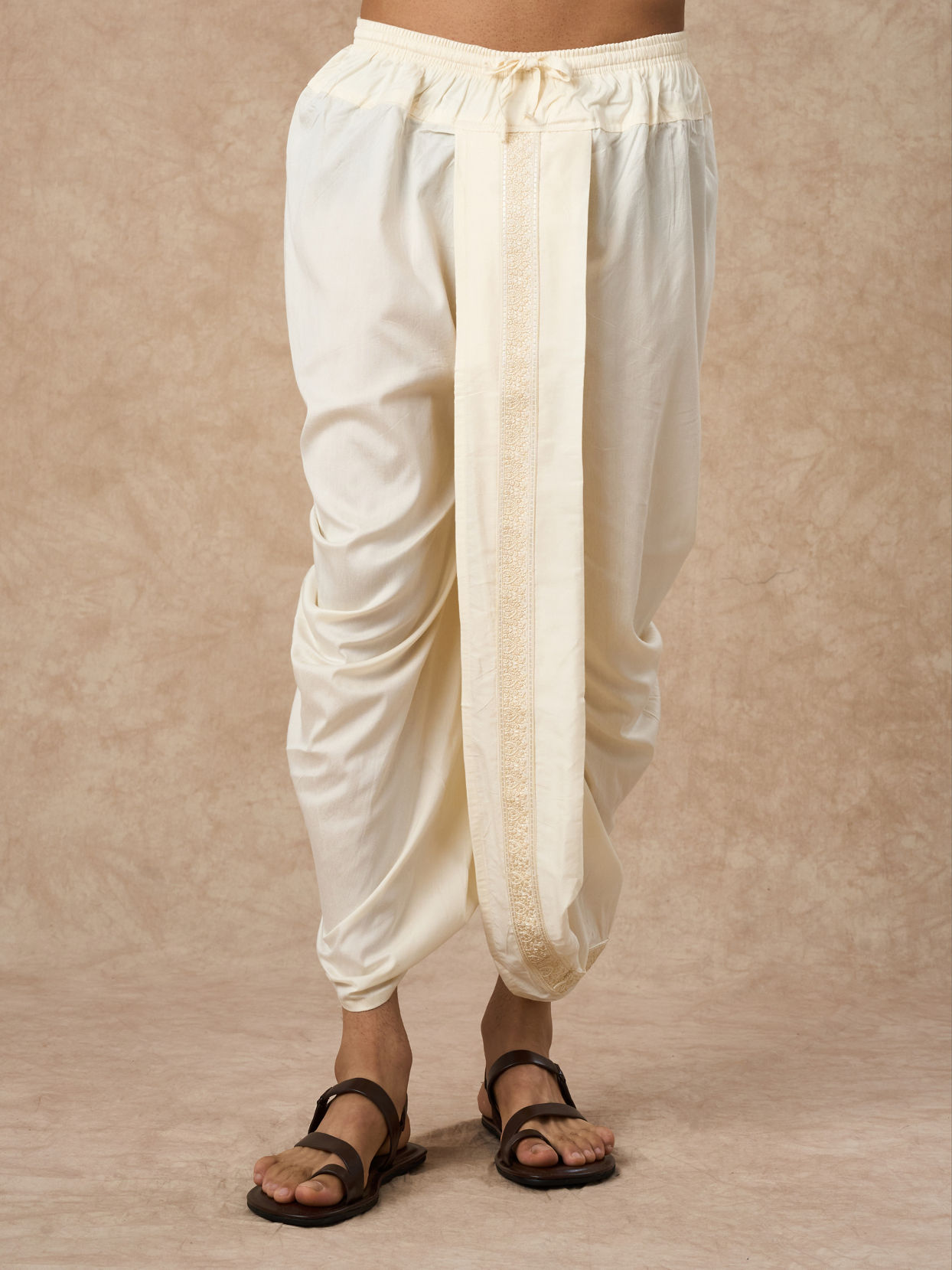 Manyavar Men Cream Blended Viscose Dhoti