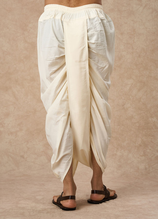 Manyavar Men Cream Blended Viscose Dhoti