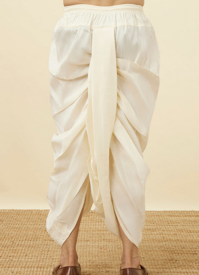 alt message - Manyavar Men Pearled Ivory White Embroidered Dhoti image number 3