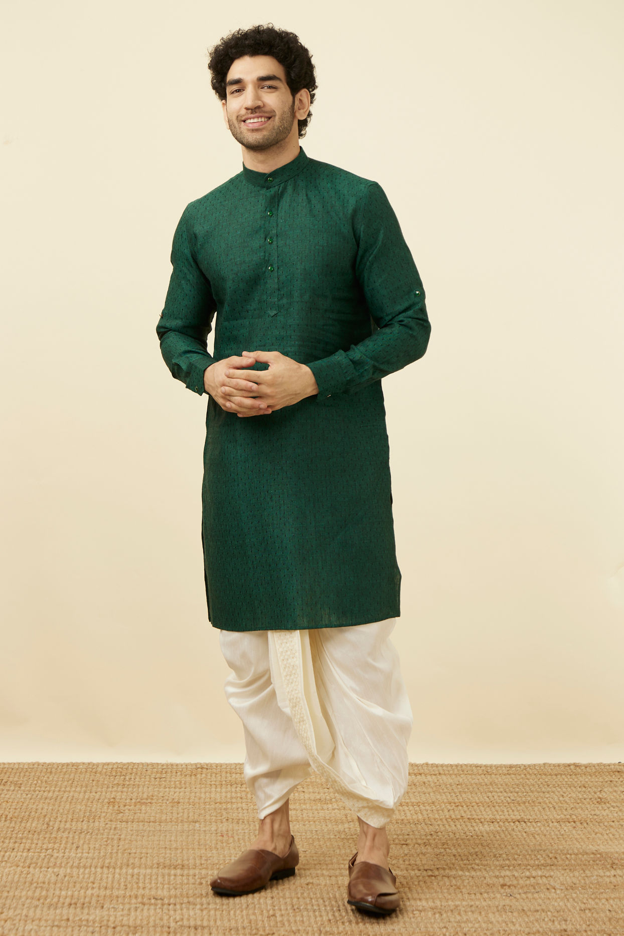 Manyavar Men Pearled Ivory White Embroidered Dhoti
