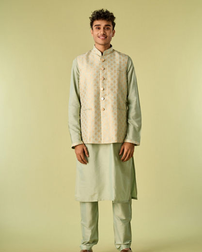 Diwas Men Light Mid Green Elegance Kurta Jacket Set