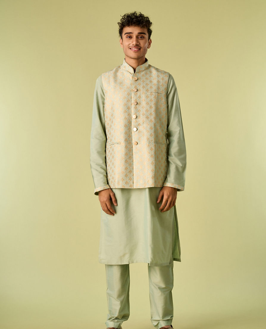 Diwas Men Light Mid Green Elegance Kurta Jacket Set