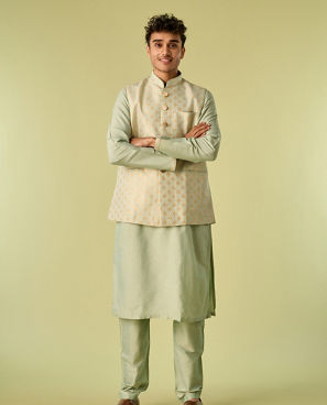 Diwas Men Light Mid Green Elegance Kurta Jacket Set