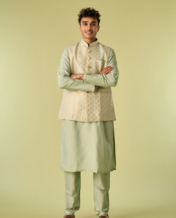 Diwas Men Light Mid Green Elegance Kurta Jacket Set