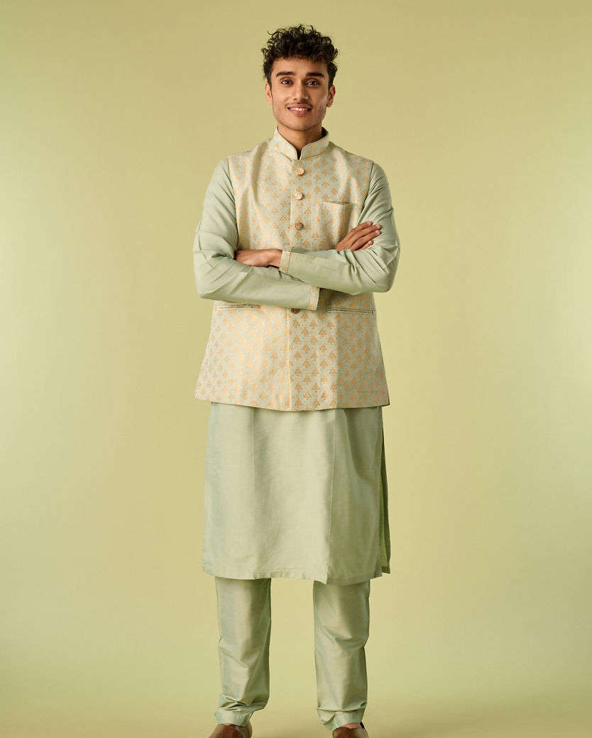 Diwas Men Light Mid Green Elegance Kurta Jacket Set