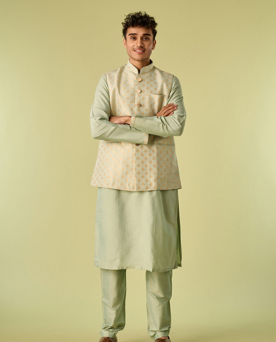 Diwas Men Light Mid Green Elegance Kurta Jacket Set