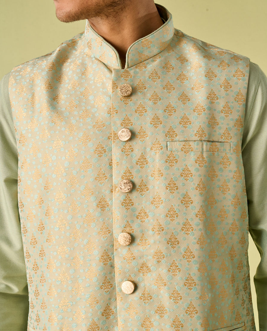 Diwas Men Light Mid Green Elegance Kurta Jacket Set