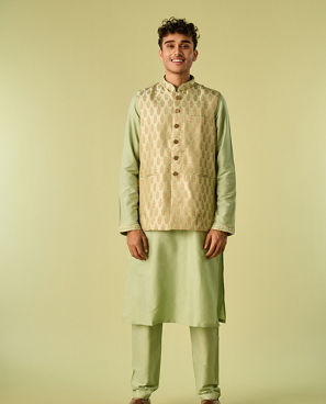 Diwas Men Gleaming Green Kurta Jacket Set