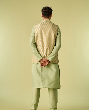 Diwas Men Gleaming Green Kurta Jacket Set