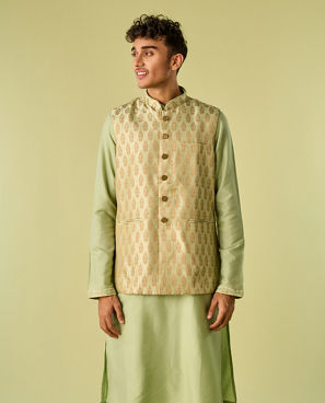 Diwas Men Gleaming Green Kurta Jacket Set