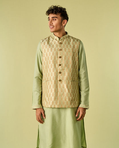 Diwas Men Gleaming Green Kurta Jacket Set