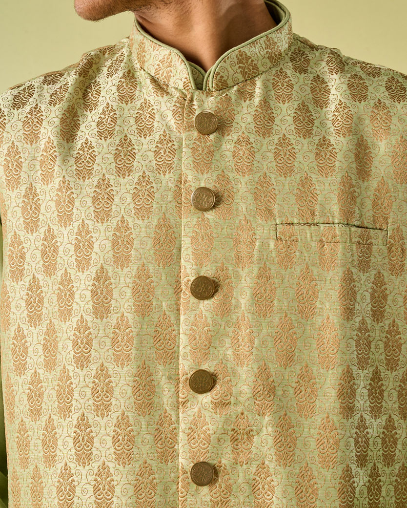 Diwas Men Gleaming Green Kurta Jacket Set
