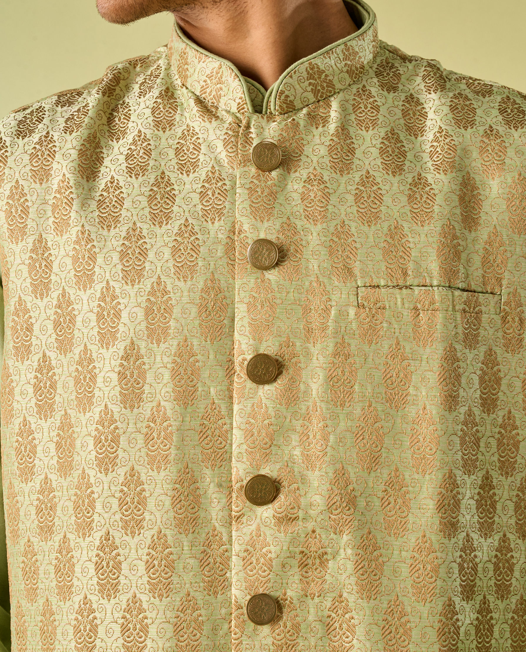 Diwas Men Gleaming Green Kurta Jacket Set