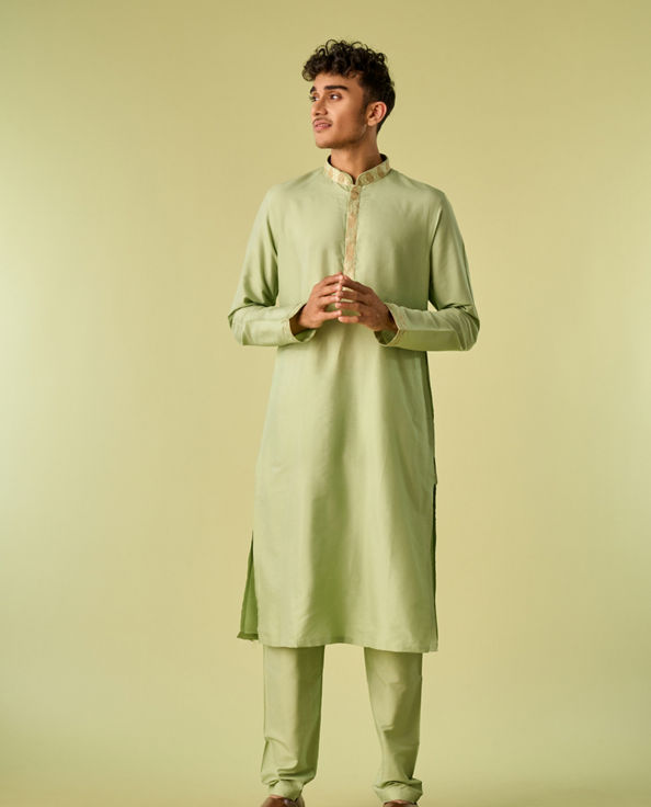 Diwas Men Gleaming Green Kurta Jacket Set
