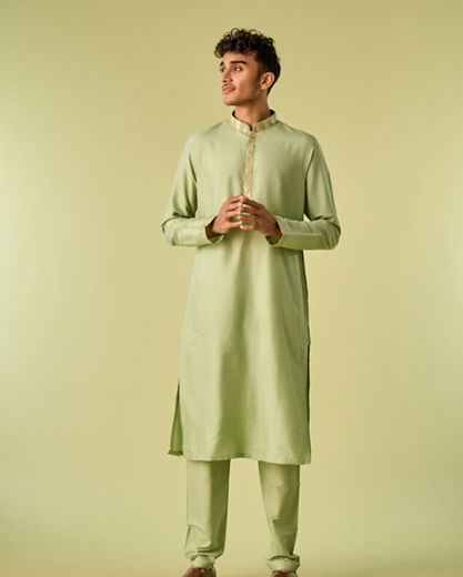 Diwas Men Gleaming Green Kurta Jacket Set