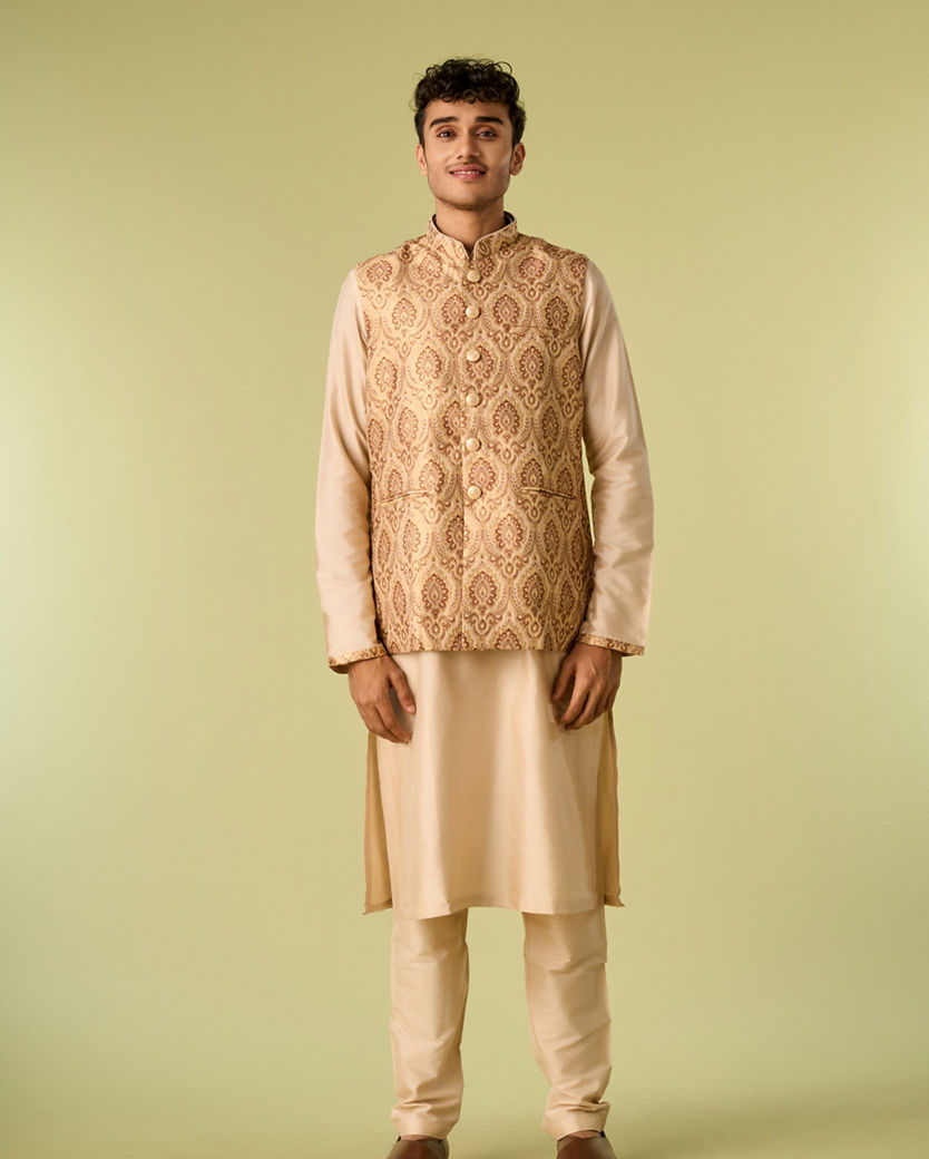 Diwas Men Impressive Beige Kurta Jacket Set