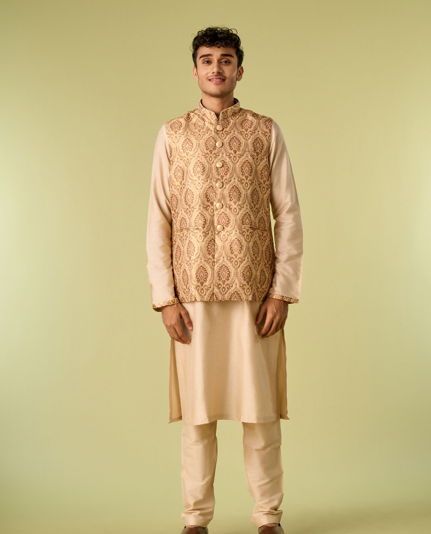 Diwas Men Impressive Beige Kurta Jacket Set