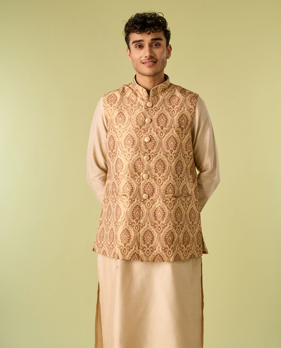 Diwas Men Impressive Beige Kurta Jacket Set