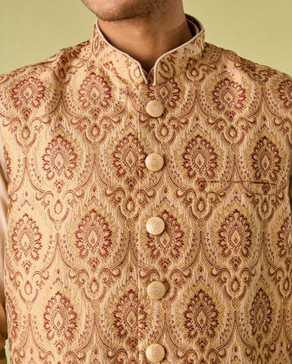 Diwas Men Impressive Beige Kurta Jacket Set
