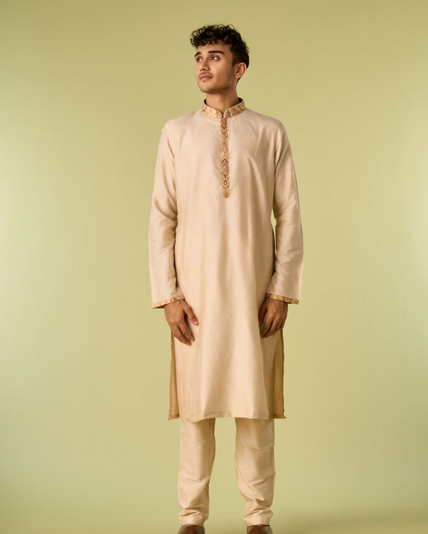 Diwas Men Impressive Beige Kurta Jacket Set