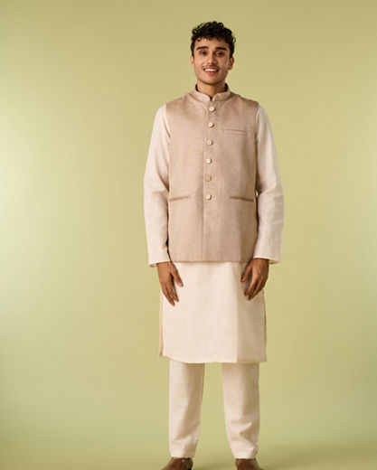 Diwas Men Beige Elegance Kurta Jacket Set