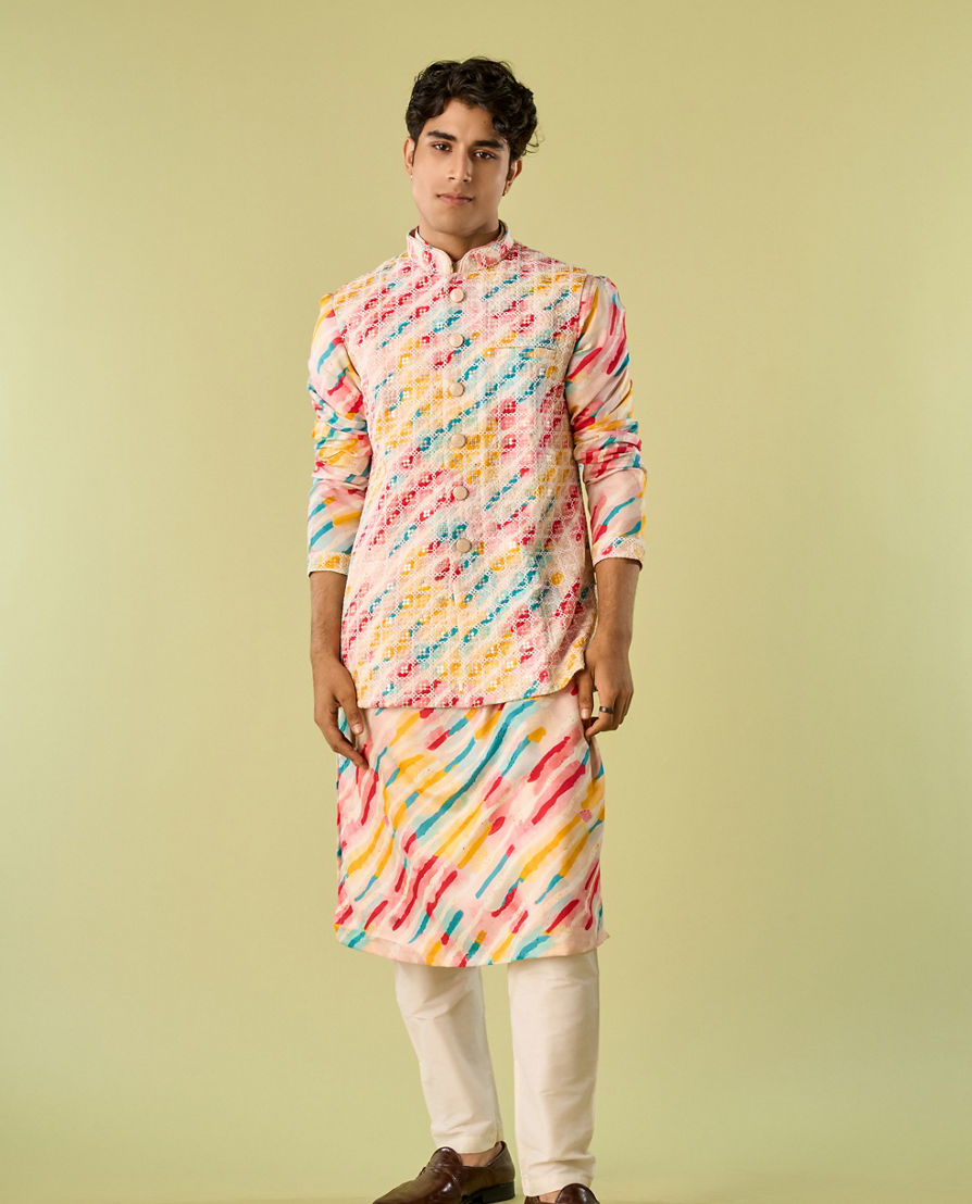 Diwas Men Enthralling Rani Yellow Kurta Jacket Set