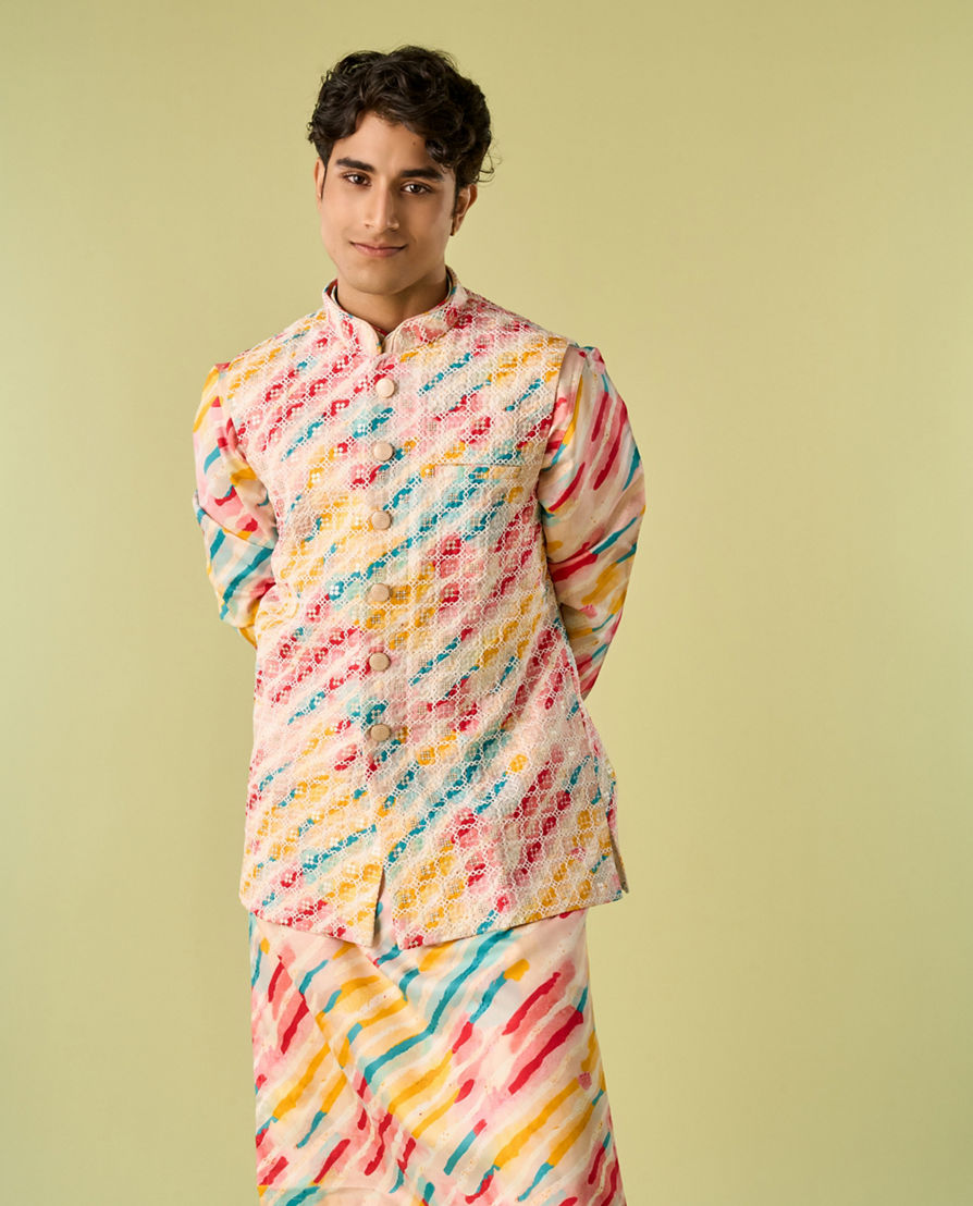 Diwas Men Enthralling Rani Yellow Kurta Jacket Set