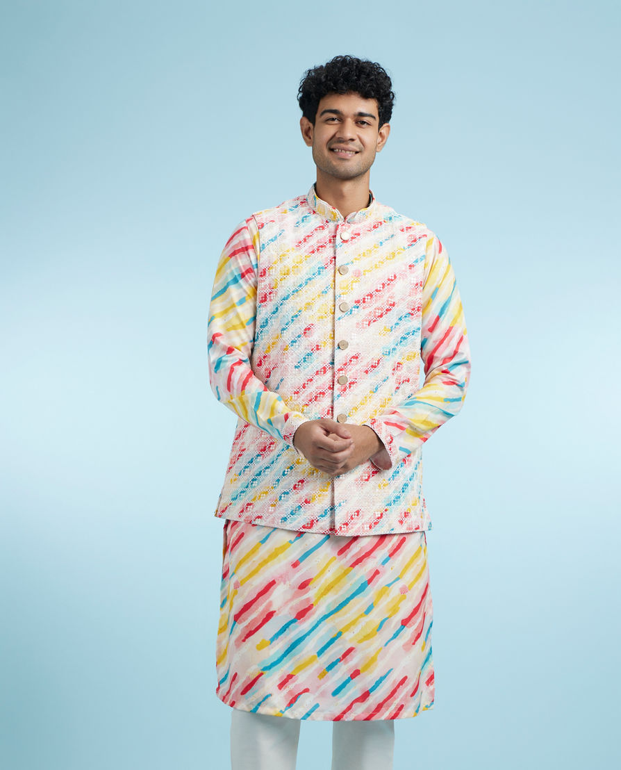 Diwas Men Enthralling Rani Yellow Kurta Jacket Set