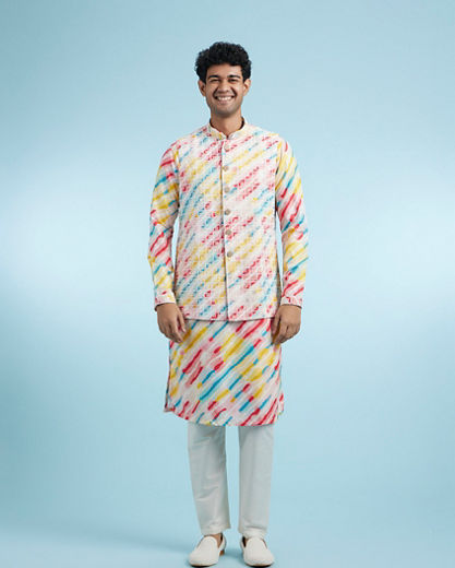 Diwas Men Enthralling Rani Yellow Kurta Jacket Set