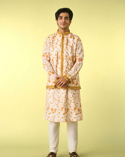 Diwas Men Enigmatic Cream Kurta Jacket Set